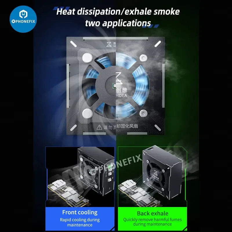 Qianli MEGA-IDEA Turbo Cooling Curing Fan for motherboard chip repair by PHONEFIX, electric power tool with cooling fan for electronics.