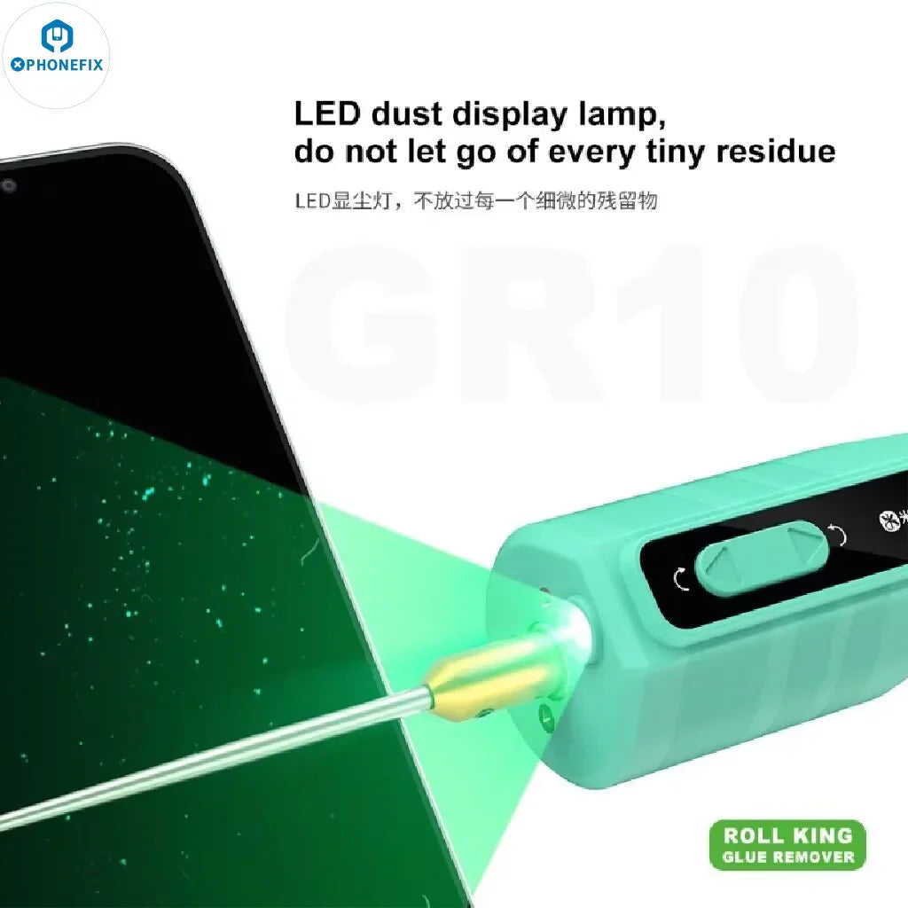 PHONEFIX MIJING GR-10 OCA Glue Remover Roll King degumming tool with dust lamp for electronic device repair.