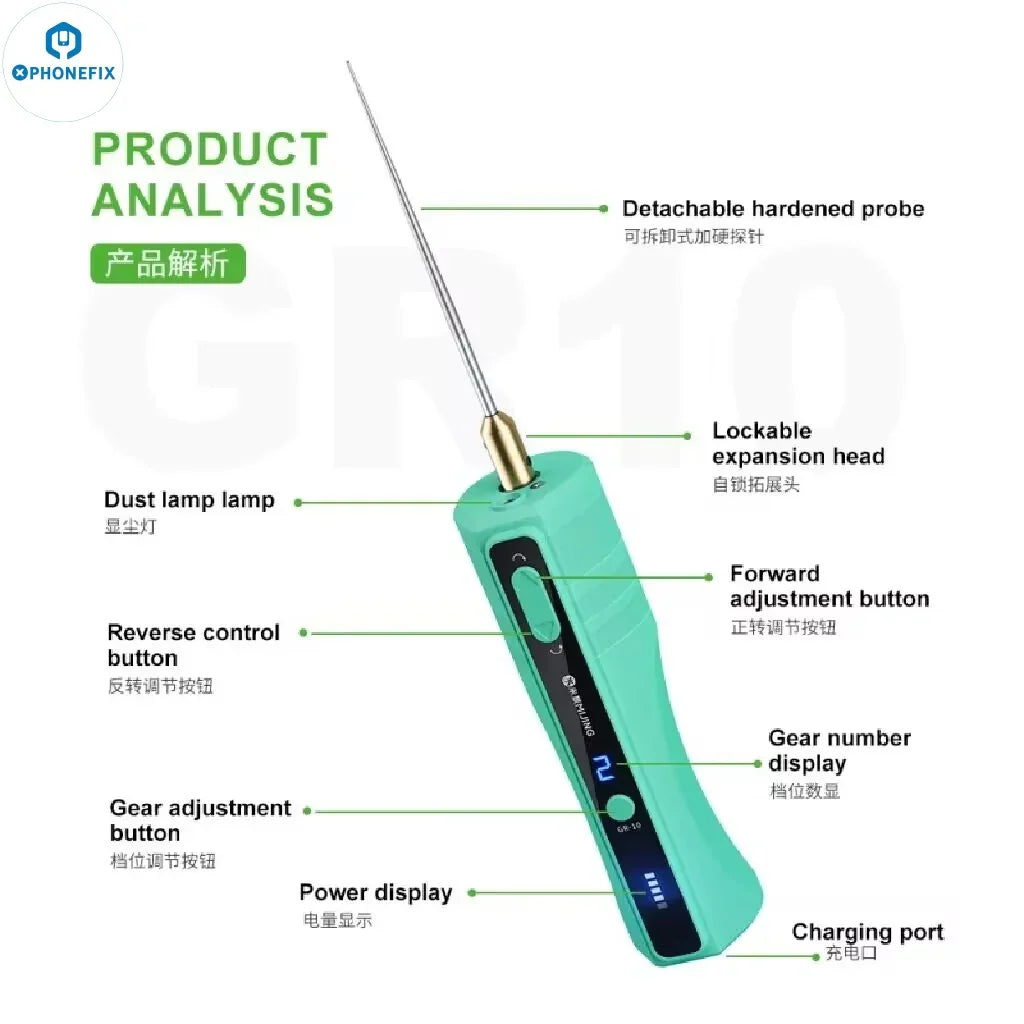 Phonefix MIJING GR-10 OCA glue remover roll with dust lamp, electric power tool for removing adhesive in electronic repair.