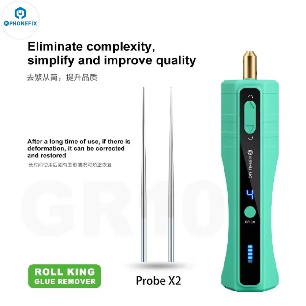 PhoneFix MIJING GR-10 OCA Glue Remover Roll King degumming tool with dust lamp for electronic device repair.
