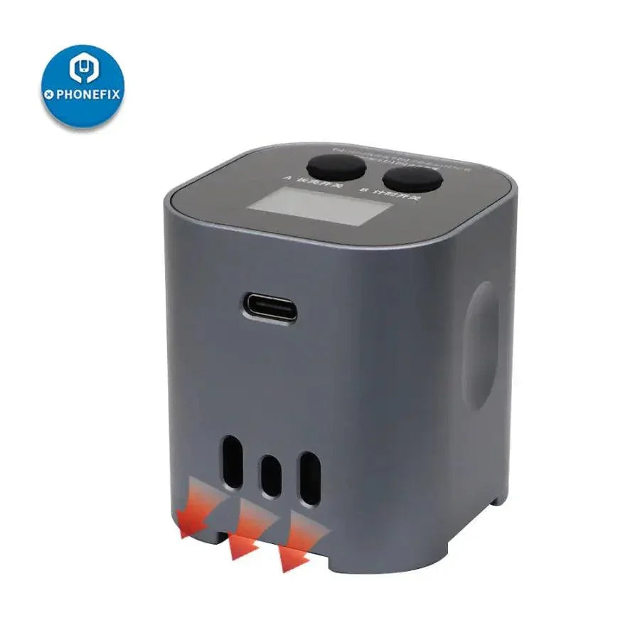 Qianli iUV UV curing lamp with green oil and purple LED light, used for electronic repair and curing applications.