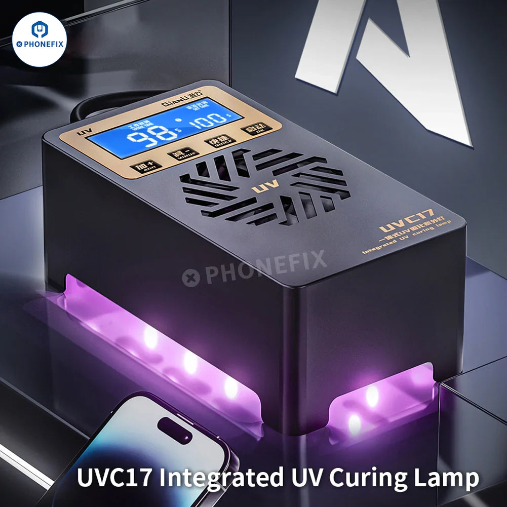 PHONEFIX UVC17 digital UV curing lamp for phone screen repair, electric power tool with compact design and UV light source.