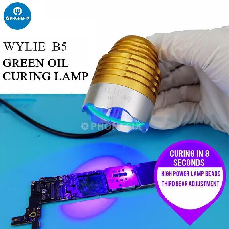 Green LED UV curing light from PHONEFIX, 5V USB shadowless LED lamp for UV glue curing and nail art applications.