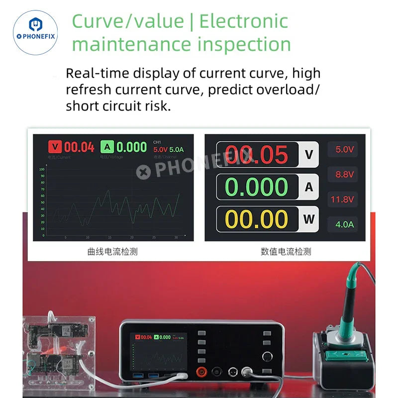 PhoneFix TBK 219 Power Supply C210 soldering iron charger tester, electric power tool with US plug, compact and portable design.