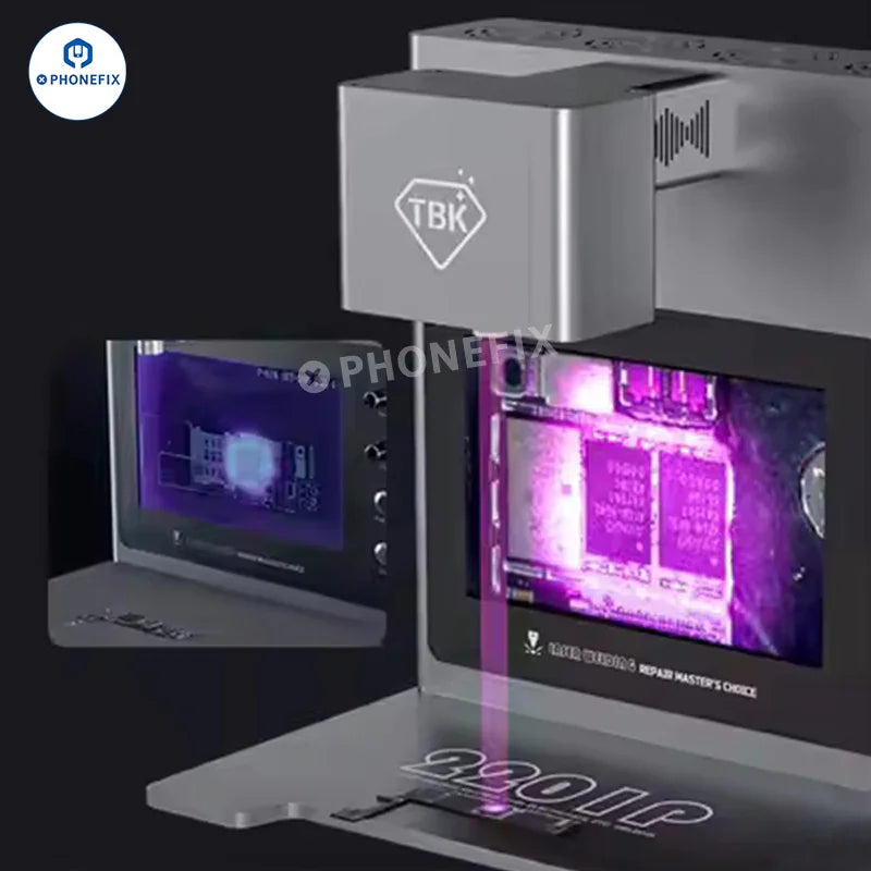 PhoneFix TBK electric laser welding machine used for chip desoldering and glue removal in electronics repair.