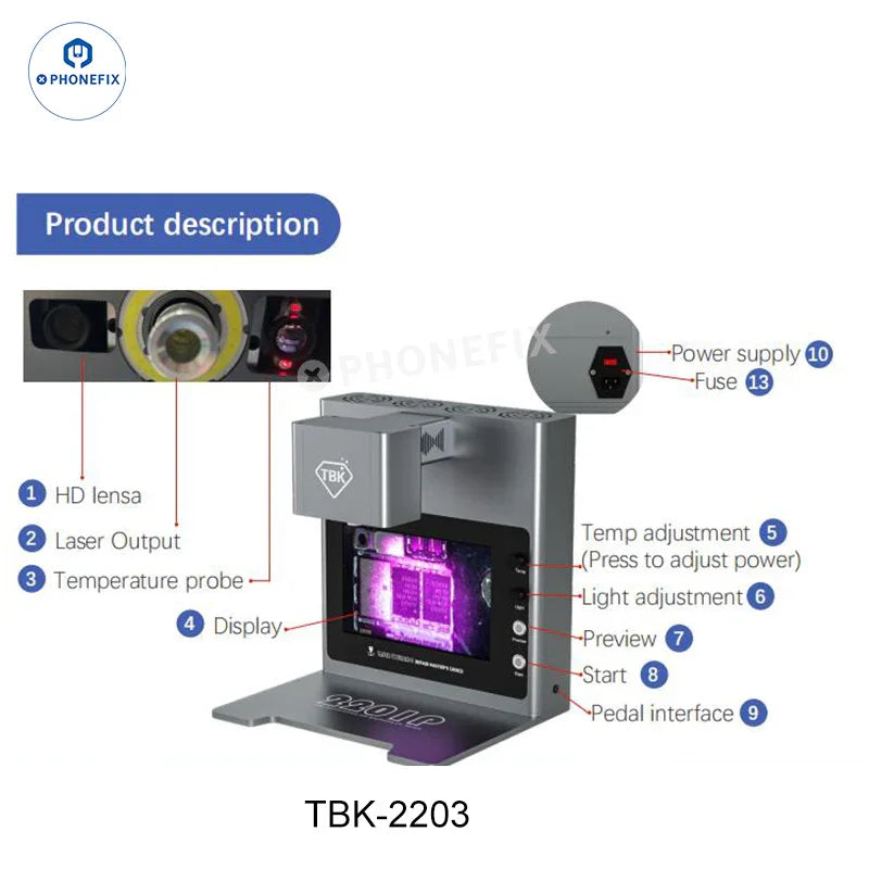 PhoneFix TBK laser welding machine for chip desoldering and glue removal, electric welding tool with precision function.