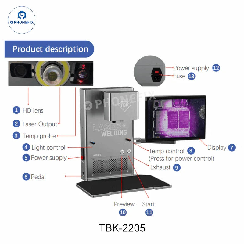PhoneFix TBK laser welding machine for chip desoldering and glue removal, electric welding tool with precision laser technology.