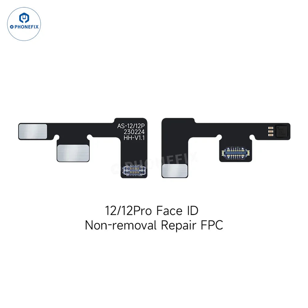 Outil de réparation de câble FPC Face ID PHONEFIX pour iPhone, montrant un gros plan du connecteur Face ID et du composant de réparation.