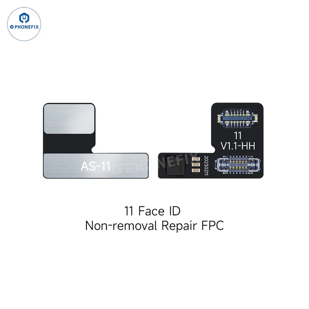 Outil de réparation PHONEFIX Face ID FC01&nbsp;: câble FPC pour le dépannage de Face ID sur iPhone, montrant le câble flexible et le connecteur.