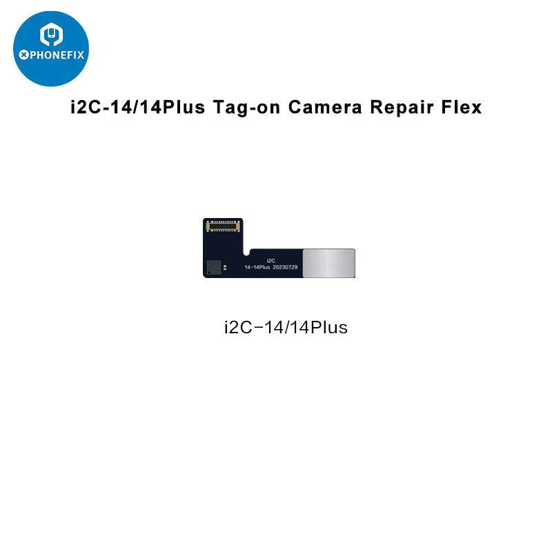 i2C Rear Camera Tag-on Flex Cable for iPhone 11-15 Pro Max, Face ID repair tool by PHONEFIX, showing the flex cable on a white background.