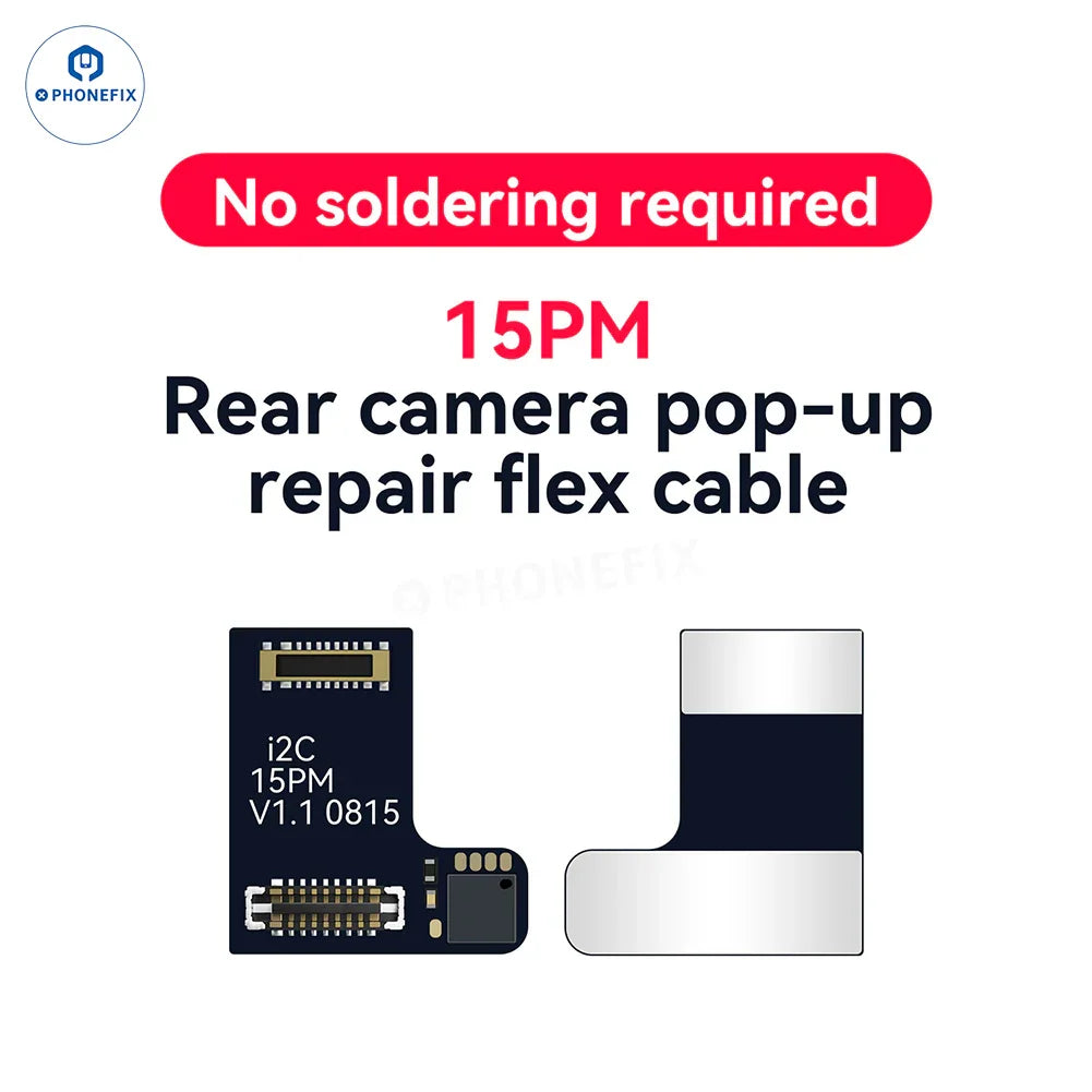 iPhone 11-15 Pro Max i2C Rear Camera Tag-on Repair Flex Cable for Face ID repair, showing the flexible connector and cable.