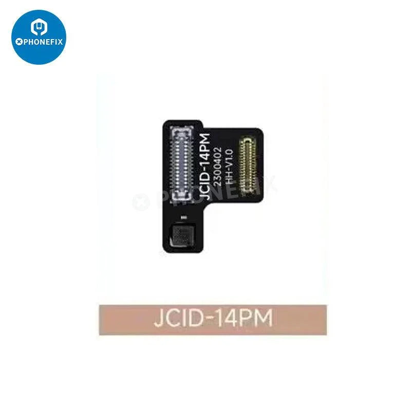 JCID wide-angle camera tag-on repair FPC for iPhone 12-17 Pro Max, Face ID repair tool from PHONEFIX, showing detailed connector.