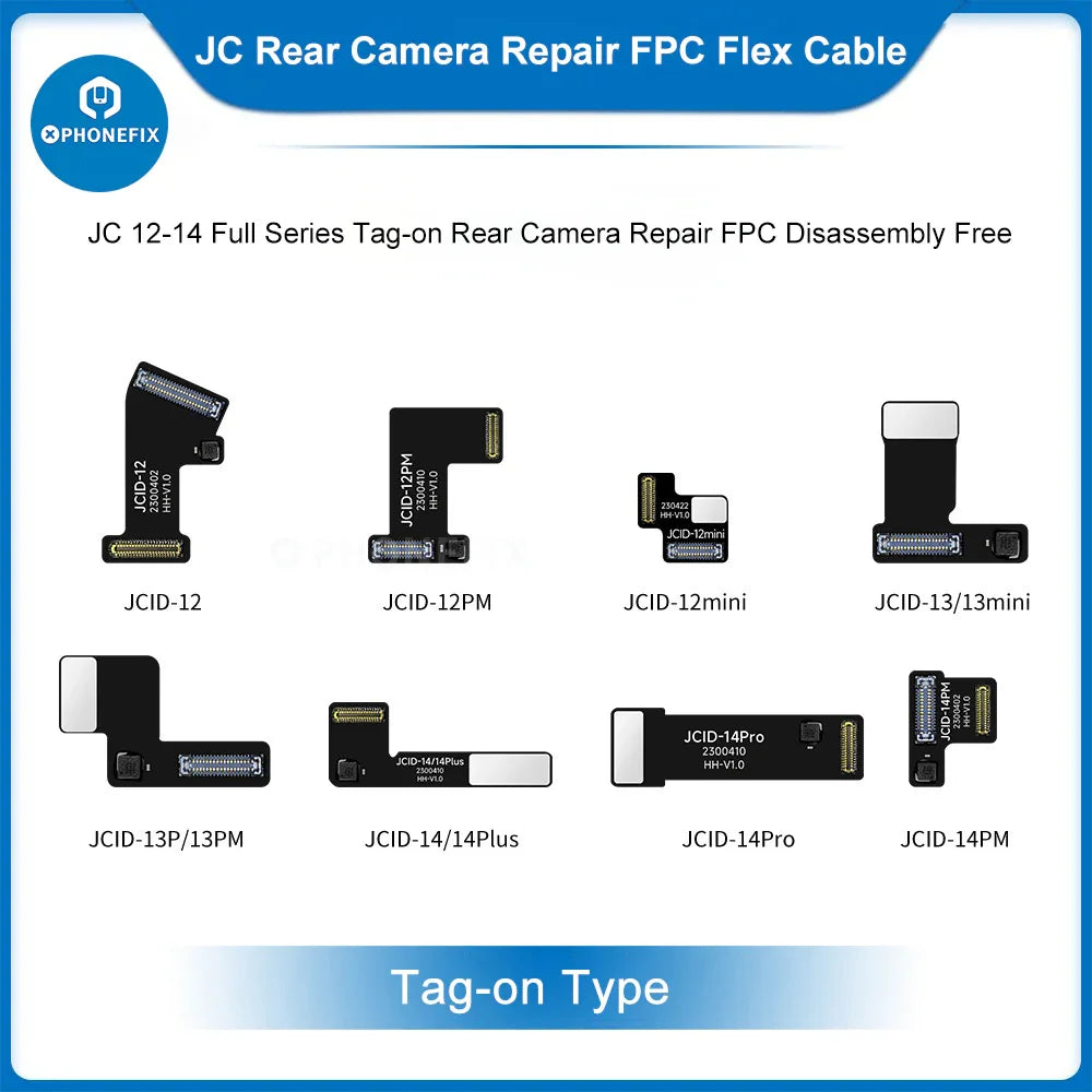 JCID wide-angle camera tag-on repair FPC for iPhone 12-17 Pro Max, PhoneFix Face ID repair tool, close-up view of the component