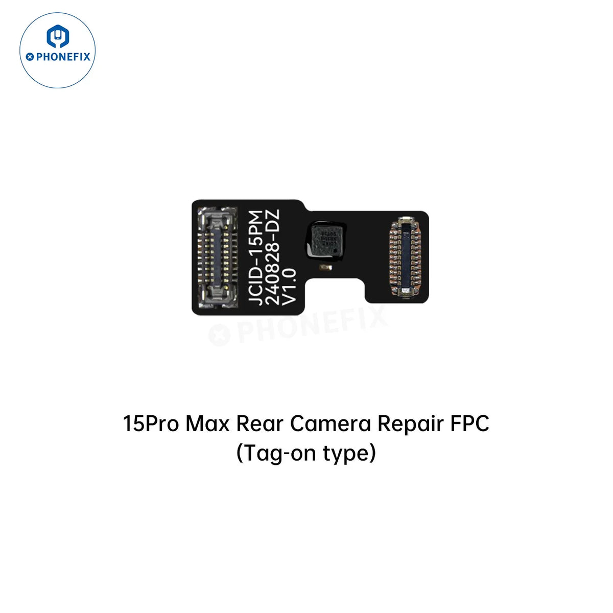 PHONEFIX JCID Wide Angle Camera Tag-On Repair FPC for iPhone 12-17 Pro Max Face ID repair tool, showing detailed connector and flex cable.