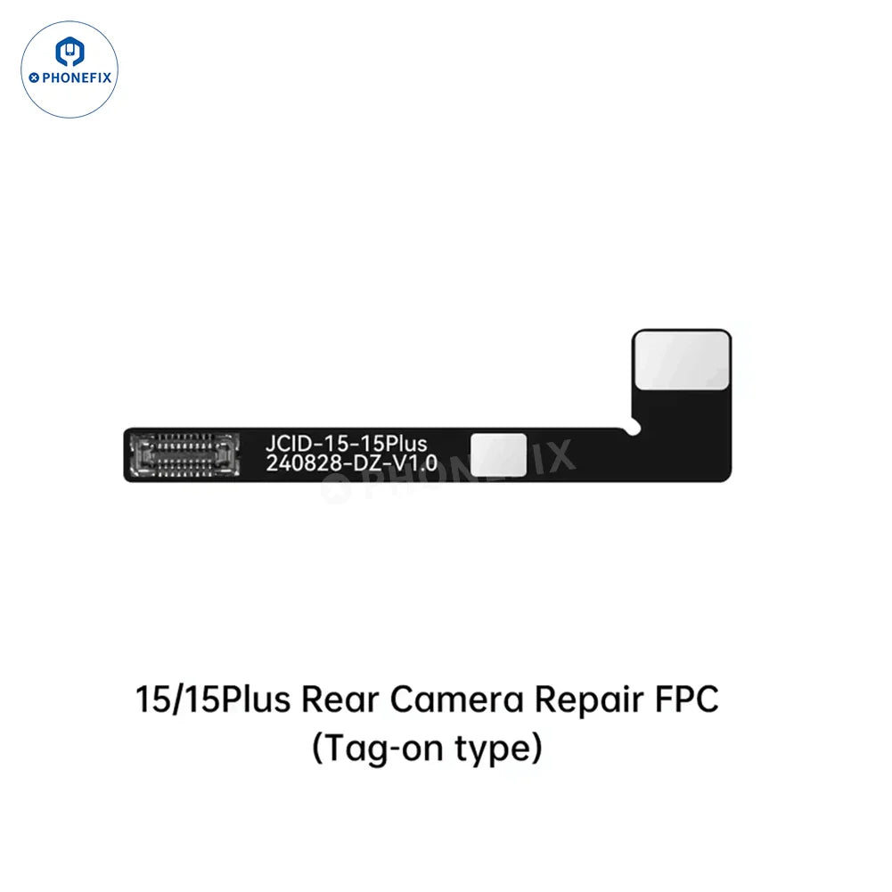 PHONEFIX JCID Wide Angle Camera Tag-On Repair FPC for iPhone 12-17 Pro Max Face ID repair tool, shown on a repair workspace.