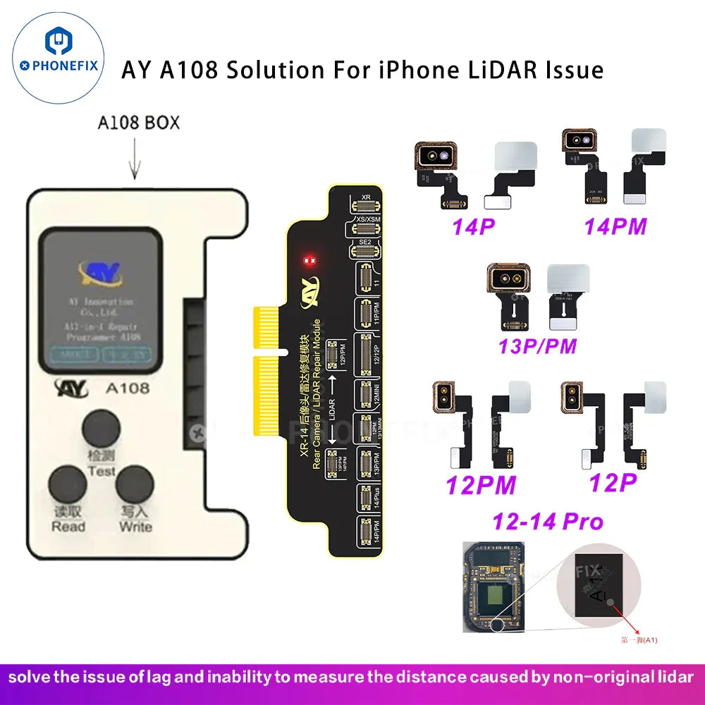 PHONEFIX AY A108 Laser Radar FPC Cable for iPhone Face ID repair, addressing camera lag issues with precise laser radar component.