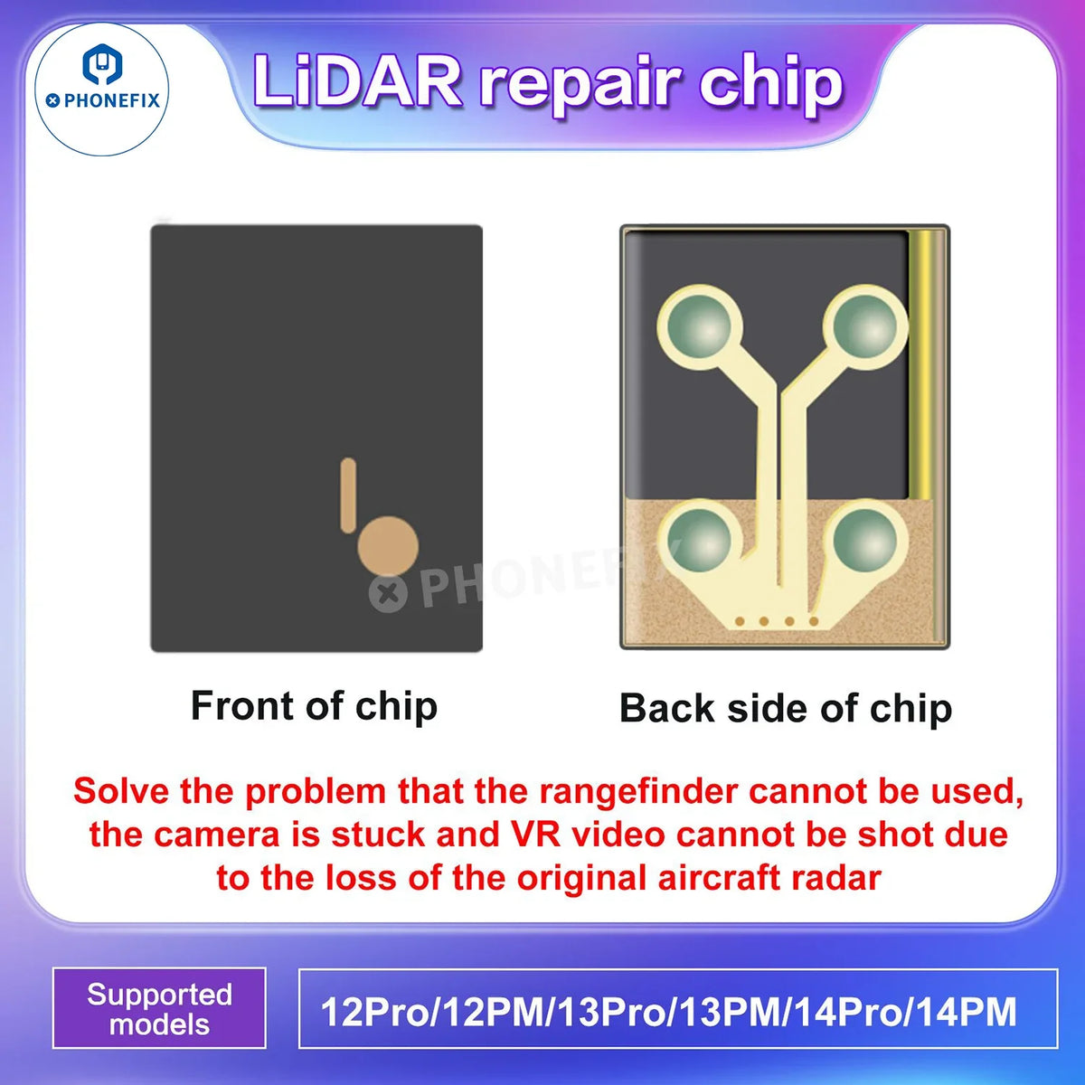 i2C Laser LiDAR repair FPC cable chip for iPhone 12-14 Pro Max, used in Face ID repair, by PHONEFIX.