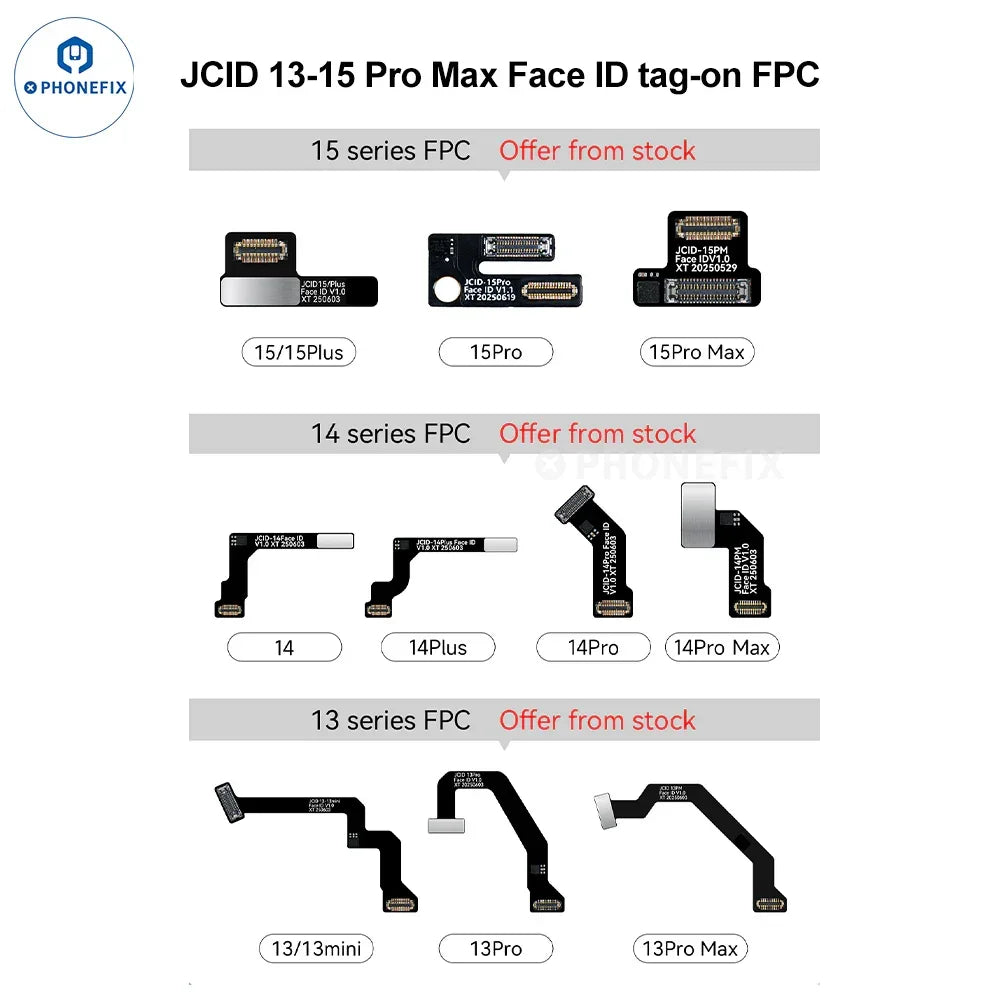 PHONEFIX Face ID repair tool for iPhone 13-15 FPC and activation board, showing the small electronic repair component.