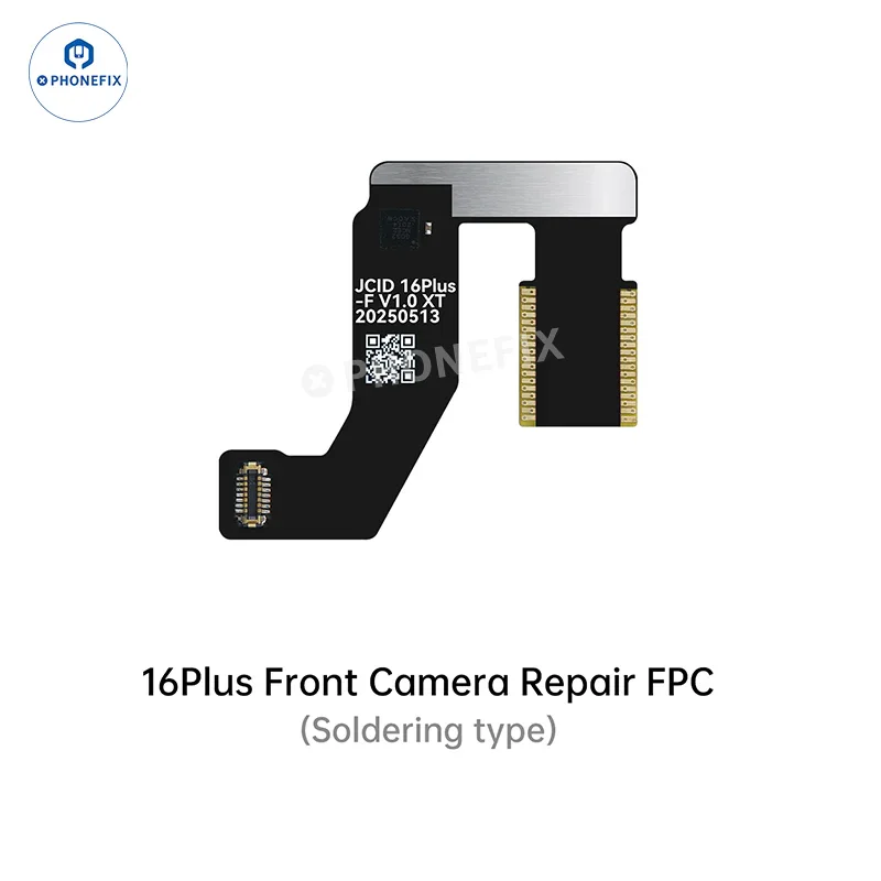PHONEFIX JCID front camera FPC cable for iPhone 14-17 Pro Max, Face ID repair tool, shown with connector and flexible cable.