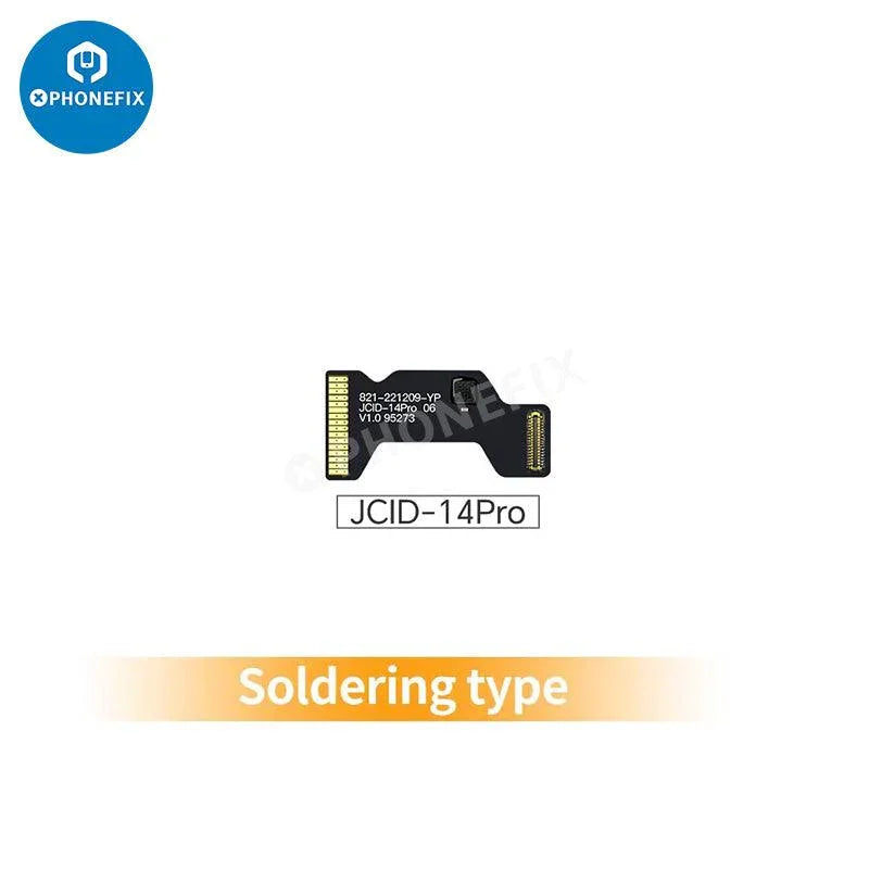 JCID rear camera FPC cable for iPhone XR to Pro Max, used as face ID repair tool by PHONEFIX with connector details.