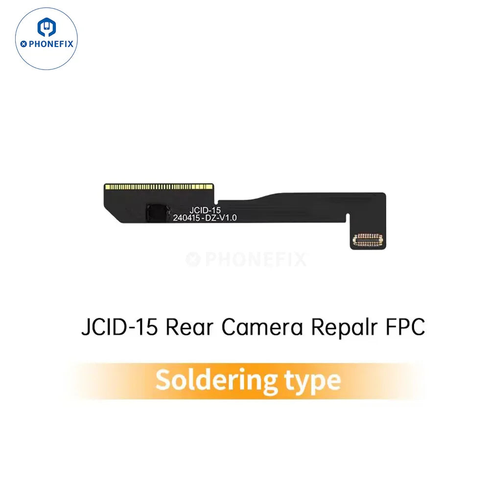 PHONEFIX iPhone XR to Pro Max Rear Camera FPC Cable for Face ID repair, showing the flexible repair tool cable on a white background.