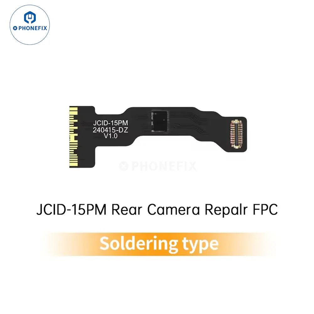 PHONEFIX JCID iPhone XR to Pro Max rear camera FPC repair cable for Face ID repair, showing the flexible cable and connectors.