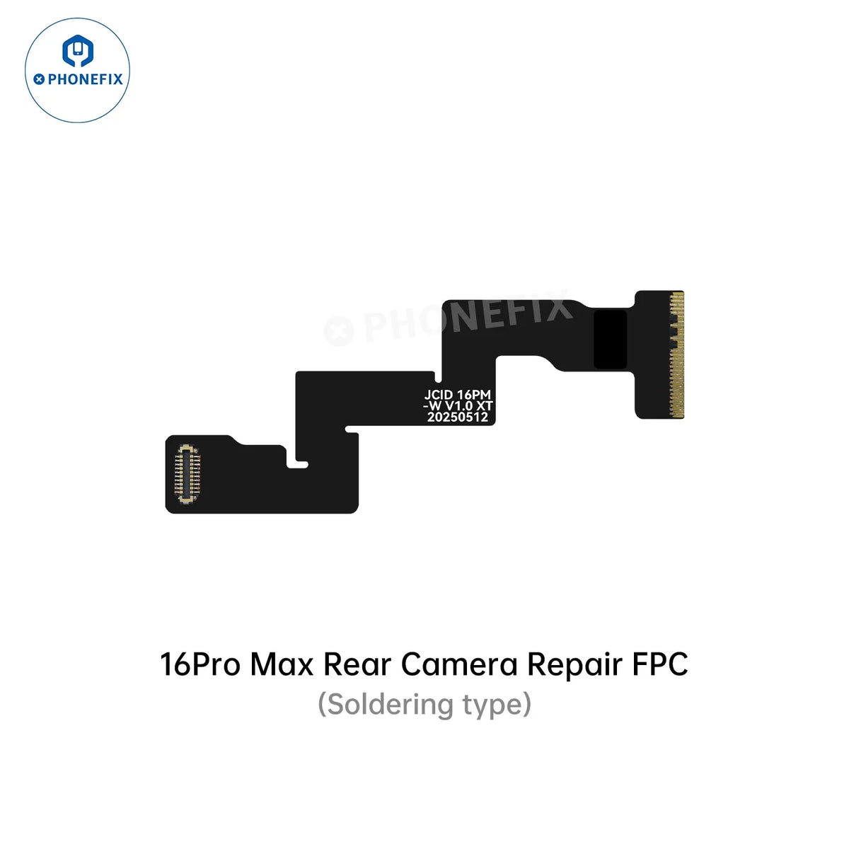 PHONEFIX JCID rear camera repair FPC cable for iPhone XR to 17 Pro Max, compatible with Face ID repair tools, shown in the image.