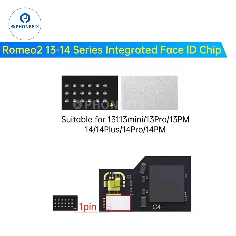 PHONEFIX JCID Romeo Face ID Repair Chip for iPhone X to Pro Max, close-up of the small repair tool component.