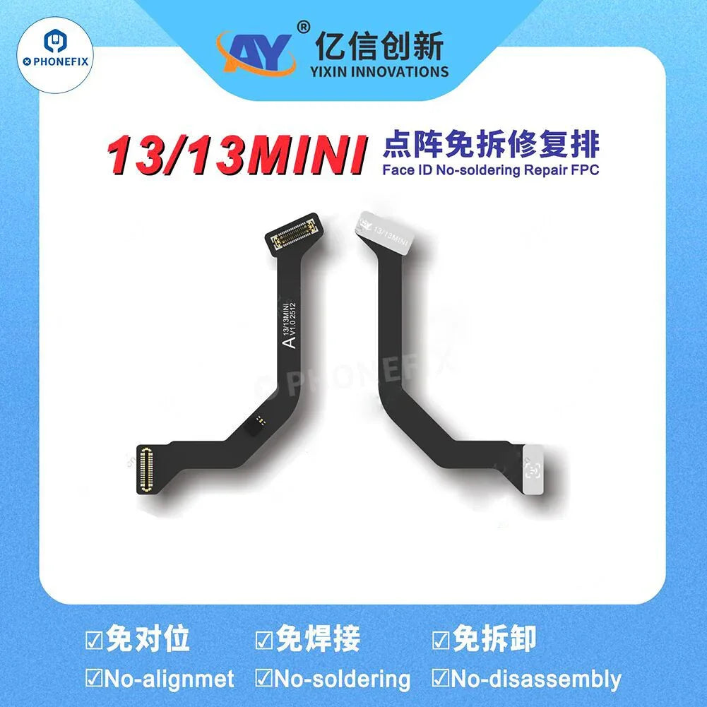 Programador PhoneFix A108, herramienta de reparación Face ID con cable de reparación Face ID Tag-on para iPhone 13-16 Pro Max, que se muestra con los componentes conectados.