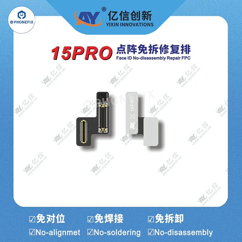 PHONEFIX A108 Programador, herramienta de reparación Face ID con cable de reparación Face ID Tag-on para iPhone 13-16 Pro Max, mostrado conectado para su uso en reparaciones.