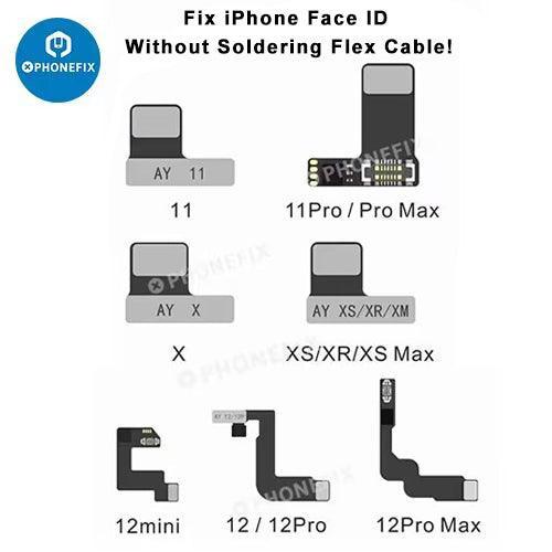 A108 BOX multi-function repair programmer for iPhone 8 to 16 Pro Max, face ID repair tool by PHONEFIX, shown with device components.