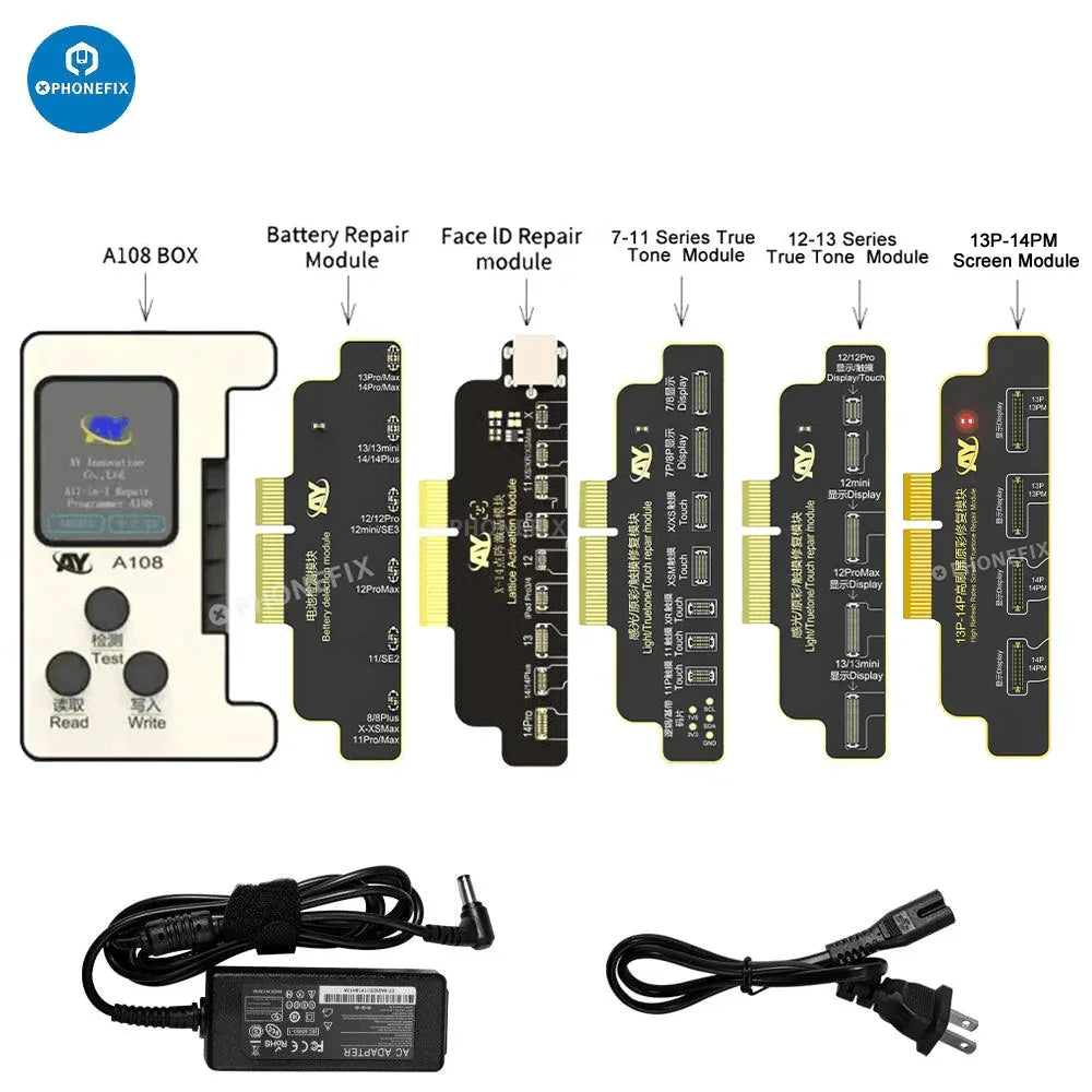 A108 BOX multi-function iPhone Face ID repair tool by PHONEFIX, used for repairing iPhone 8 to 16 Pro Max Face ID components.