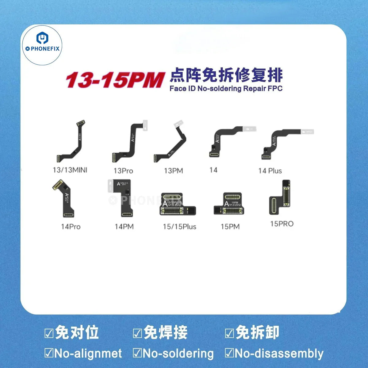 PHONEFIX A108 BOX Face ID repair tool for iPhone 8 to 16 Pro Max, showing the multi-function repair programmer in use.