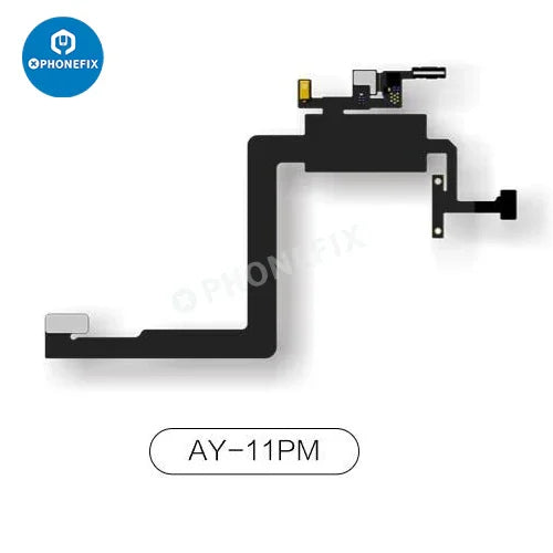 PhoneFix AY A108 earpiece FPC cable repair tool for iPhone, with True Tone Face ID connector, showing precision repair components.