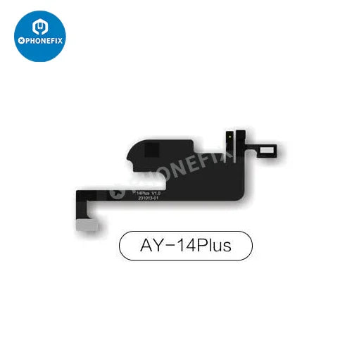 PhoneFix AY A108 earpiece FPC cable for iPhone True Tone Face ID repair, close-up of the small electronic component.