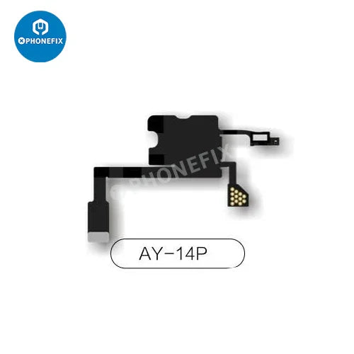 PhoneFix AY A108 earpiece FPC cable for iPhone True Tone Face ID repair, showing the flexible repair tool with connectors.