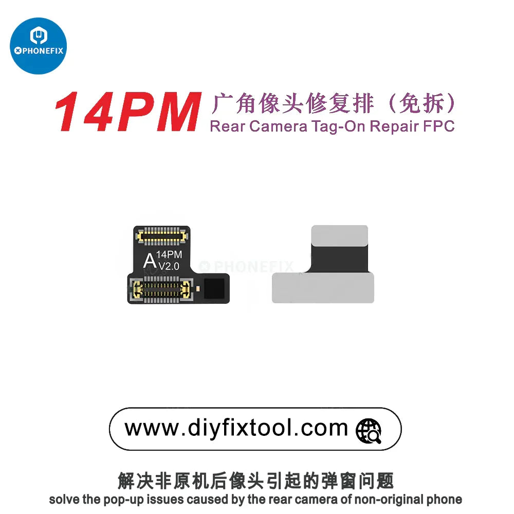 PHONEFIX AY A108 rear camera tag-on repair FPC for iPhone 12-15 series, used for Face ID repair on iPhone models.