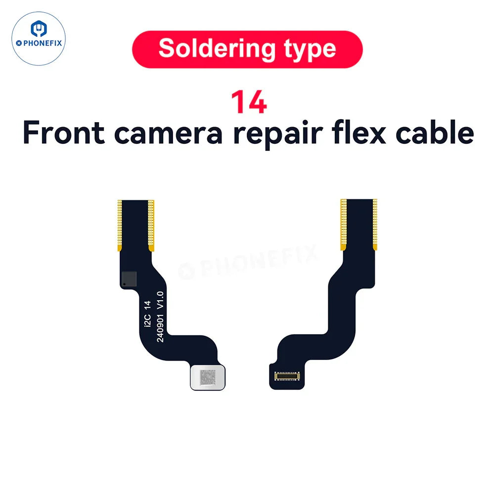 PHONEFIX iPhone 14-15 Pro Max front camera FPC repair cable for Face ID repair, showing the flexible electronic component.