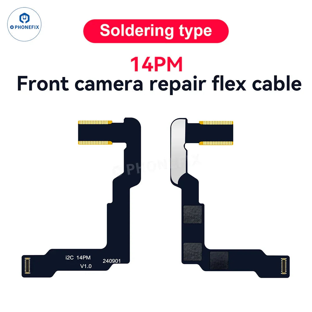 iPhone 14-15 Pro Max i2C front camera repair FPC cable, face ID repair tool, PHONEFIX brand, shows cable and connector details