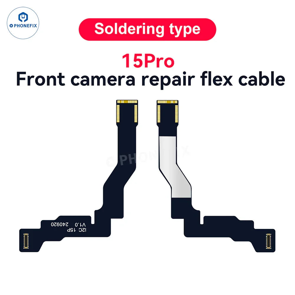 iPhone 14-15 Pro Max Face ID repair tool with i2C front camera FPC cable, showing detailed connector and cable components.