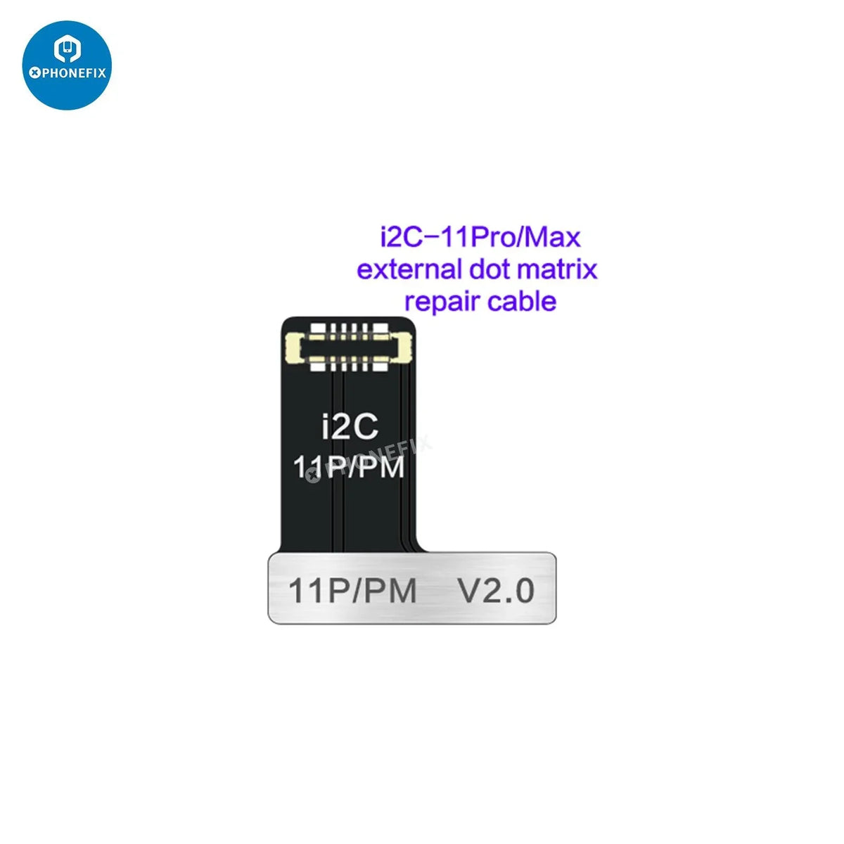 i2C Dot Matrix Repair Cable for iPhone Face ID repair by PHONEFIX, allows fixing Face ID without soldering, shown connected to device.