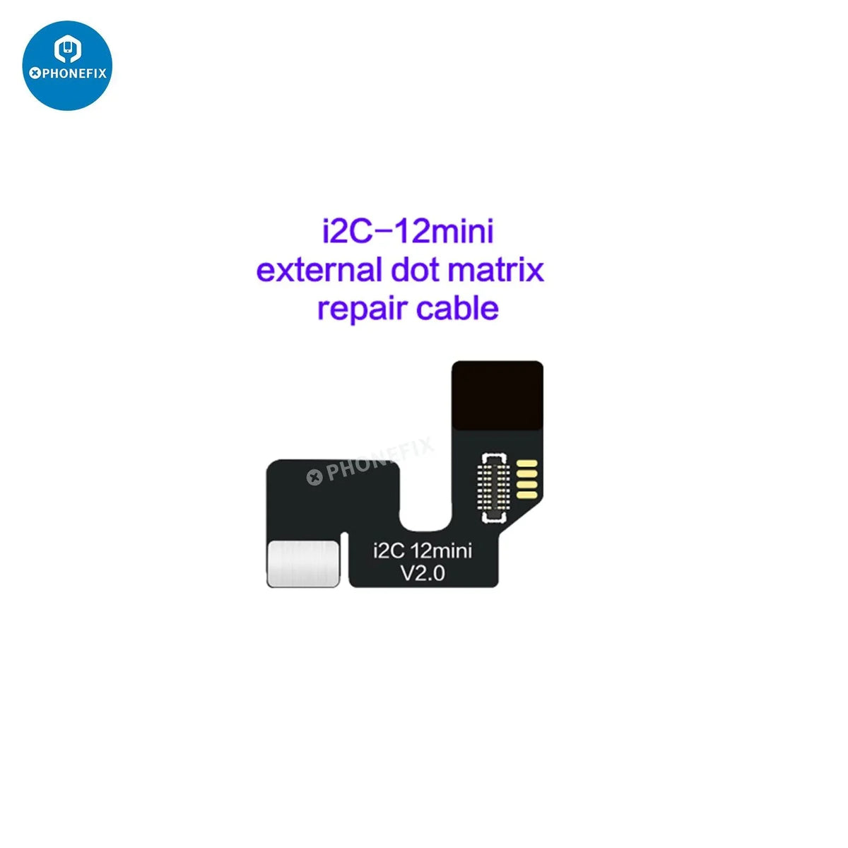 PHONEFIX i2C Dot Matrix Repair Cable for iPhone Face ID, enables repair without soldering, shown connected to iPhone components.