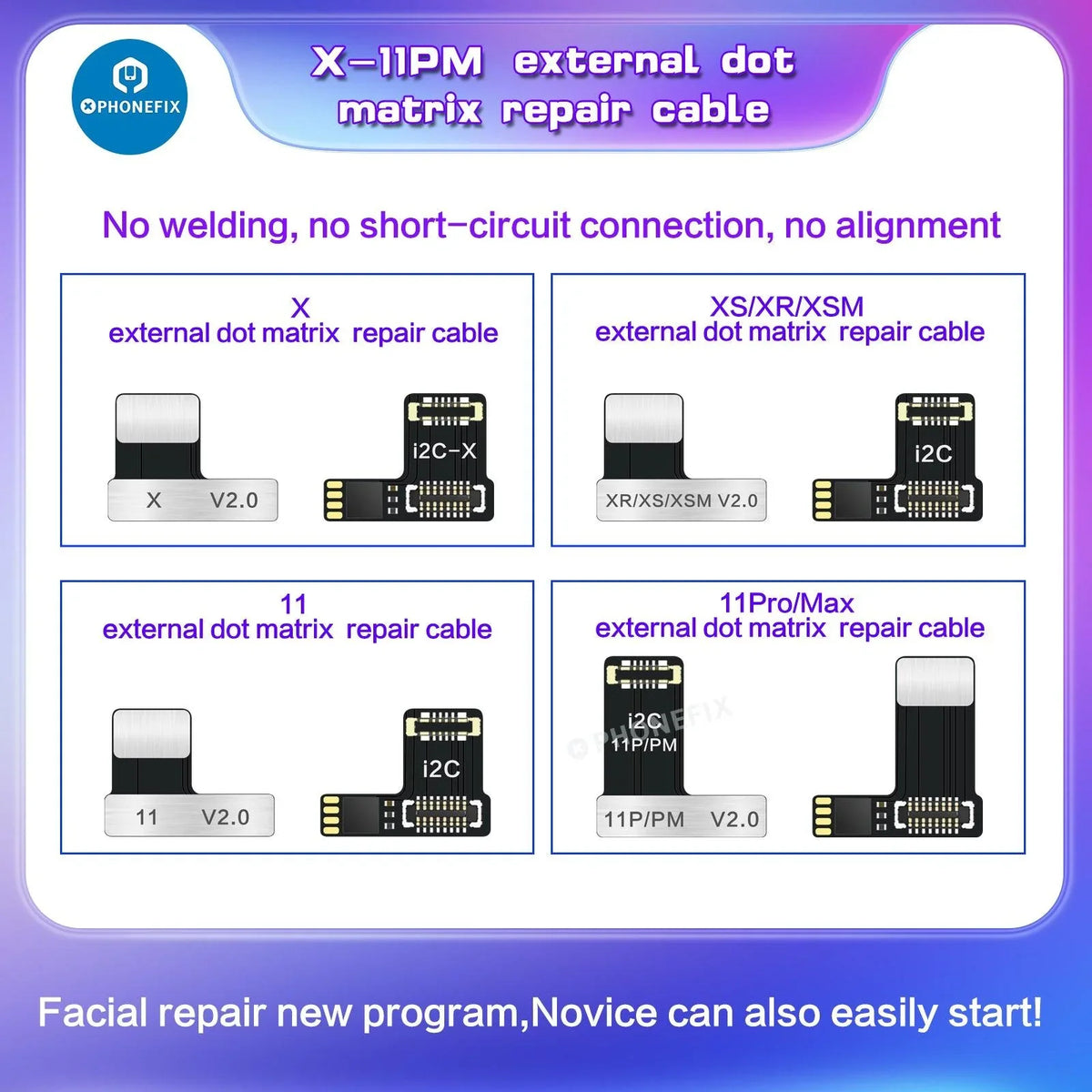 PHONEFIX i2C Dot Matrix Repair Cable for iPhone Face ID, used for solderless Face ID repair with a compact, flexible cable.