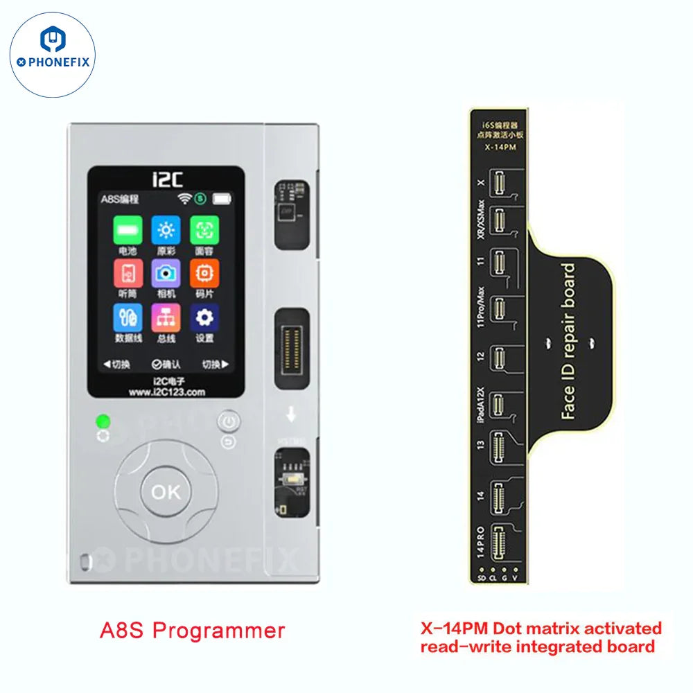 PHONEFIX Face ID repair tool for iPhone with i2C dot matrix cable, used for fixing Face ID without soldering, shown in the image.
