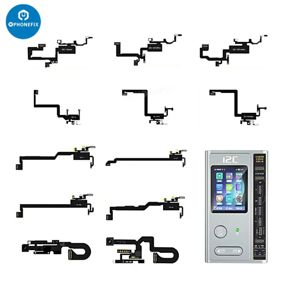 i2C earpiece sensor flex cable for iPhone 8 to 15 Pro Max, used in Face ID repair, compatible with iPhone models, branded PHONEFIX