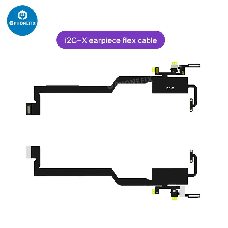 i2C earpiece sensor flex cable for iPhone 8 to 15 Pro Max, used as a Face ID repair tool by PHONEFIX, shown in the image.