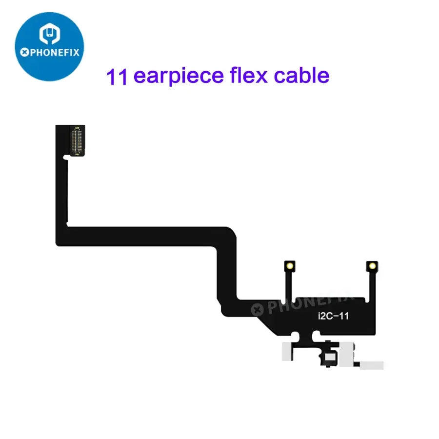 i2C earpiece sensor flex cable for iPhone 8 to 15 Pro Max, used in Face ID repair, by PHONEFIX, shown on a black background