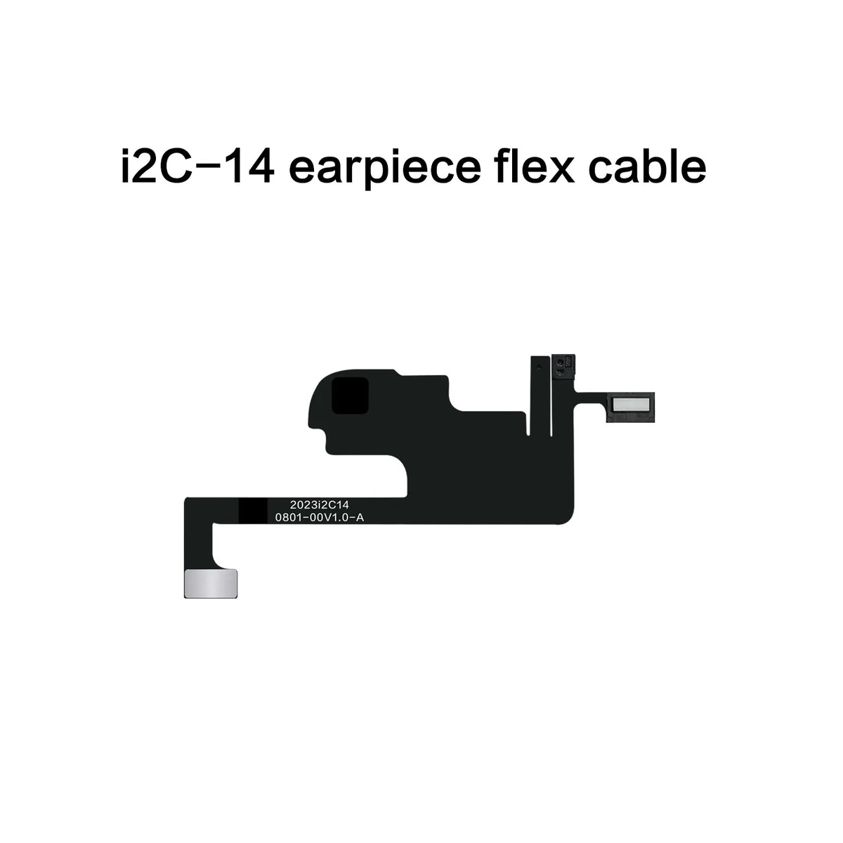i2C earpiece sensor flex cable for iPhone 8-15 Pro Max, used for Face ID repair, showing the small flexible electronic component.