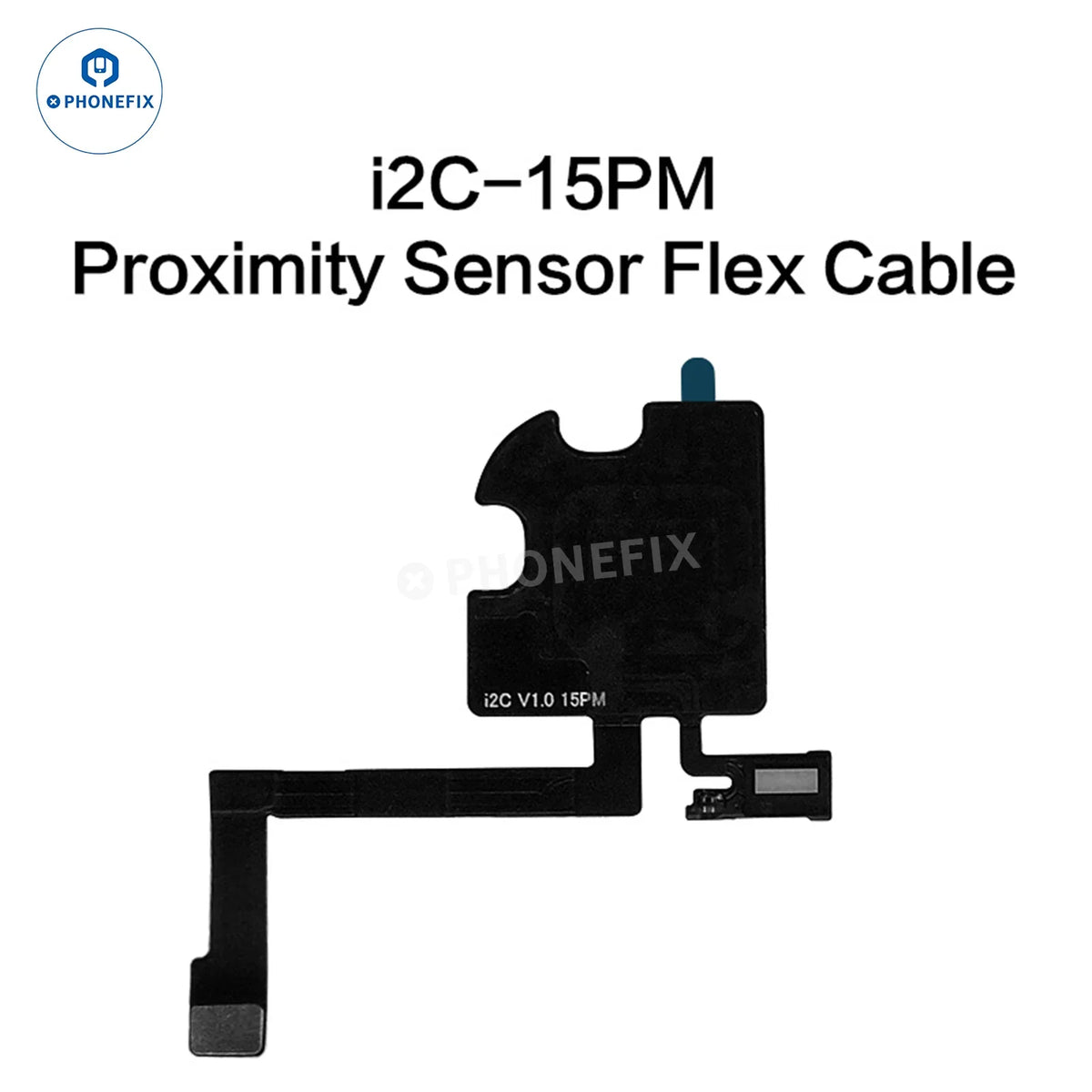 i2C earpiece sensor flex cable for iPhone 8-15 Pro Max, used as Face ID repair tool, showing flexible connector and tiny components
