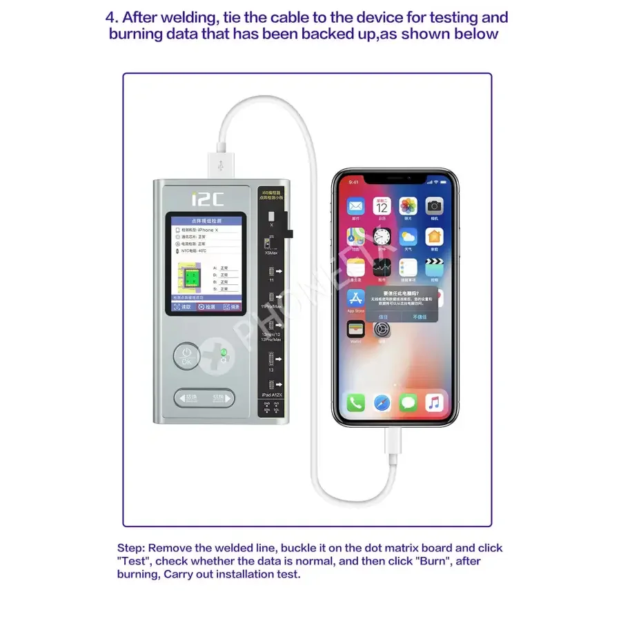 i2C FA02 Face ID repair integrated chip for iPhone X to 15 Pro Max, used as a face recognition repair tool by PHONEFIX